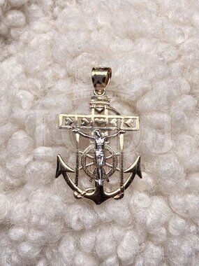 14K  Two Tone Gold Mariner Cross Pendant